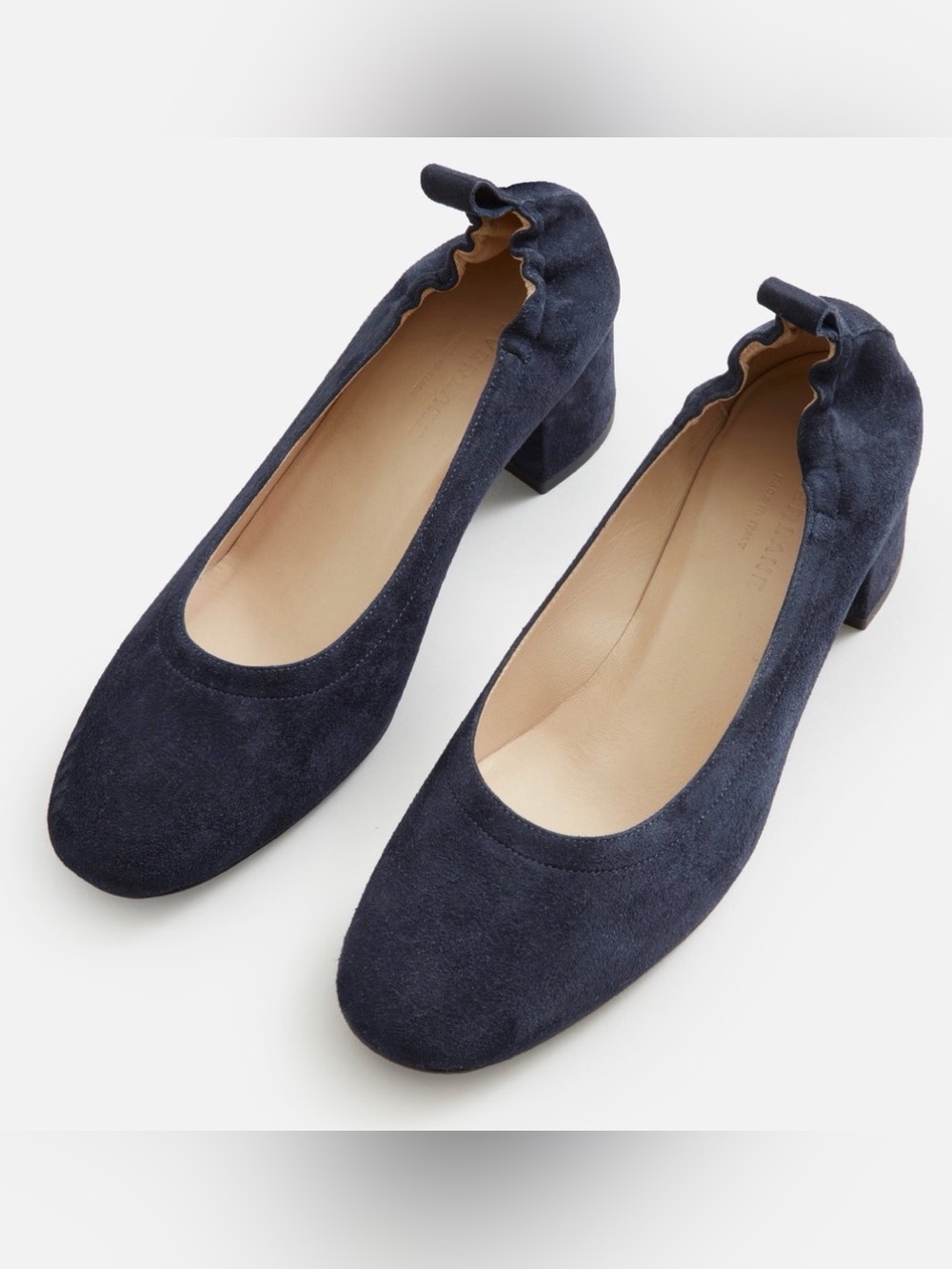 Everlane The Day Heel Blue Italian Suede Block Heel Pumps Size 10